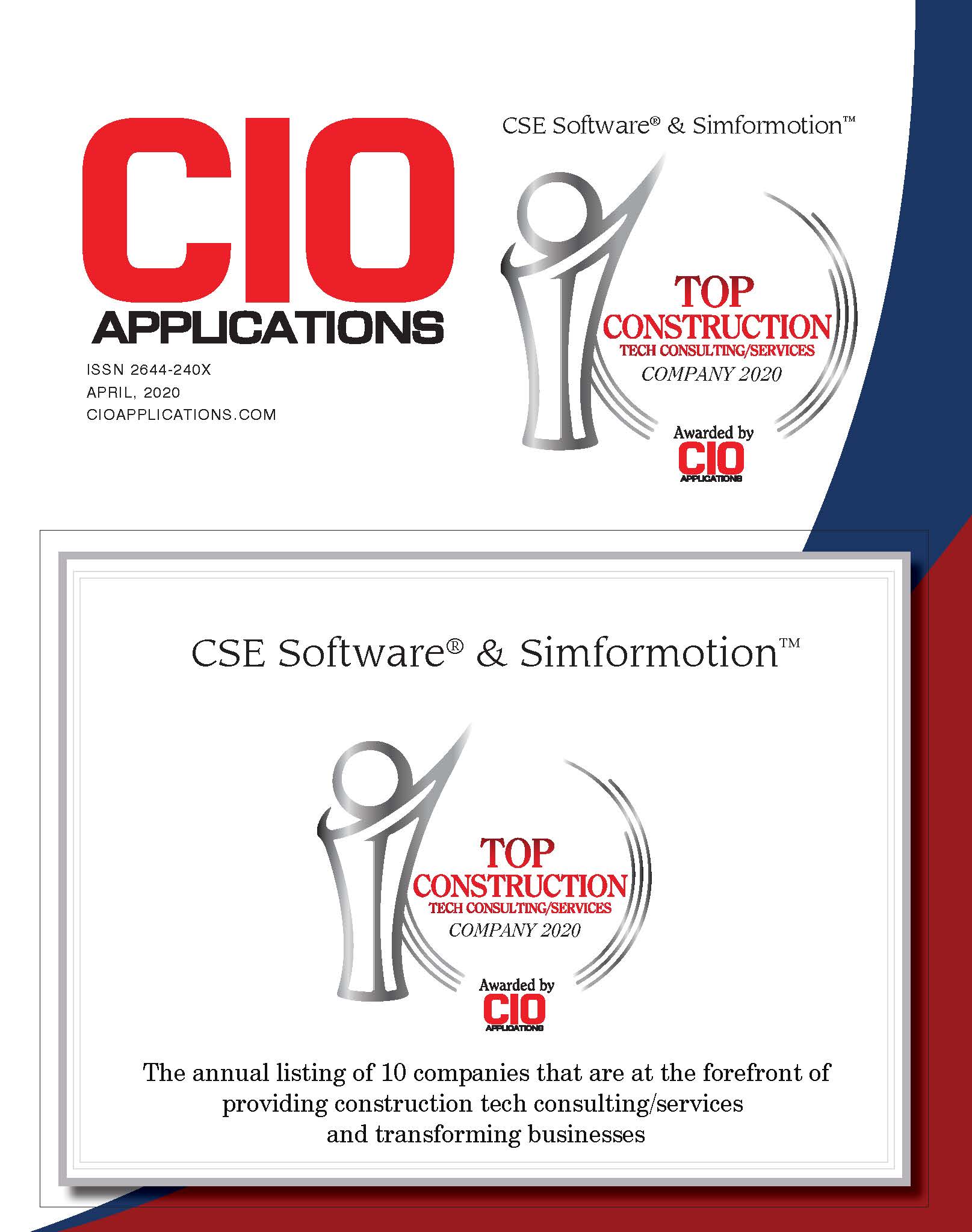 CSE SOFTWARE® INC. NAMED TOP CONSTRUCTION TECH SERVICES COMPANY